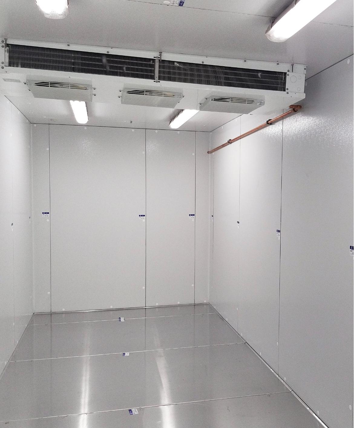 Walk-in cooler interior with evaporator
